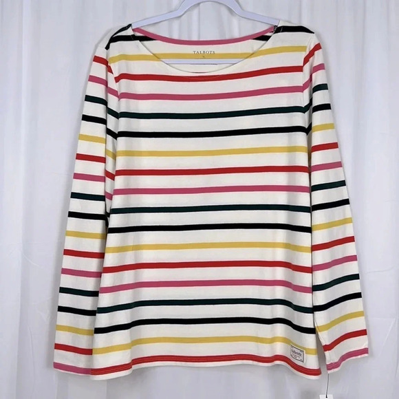 Talbots Authentic New Women’s XL Stripe Bateau Neckline Long Sleeve Tee - Picture 1 of 7